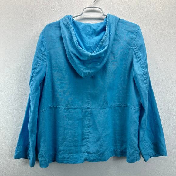 J. Jill Linen Hooded Layering Shirt Jacket Blue Womens Size Med - Picture 3 of 9